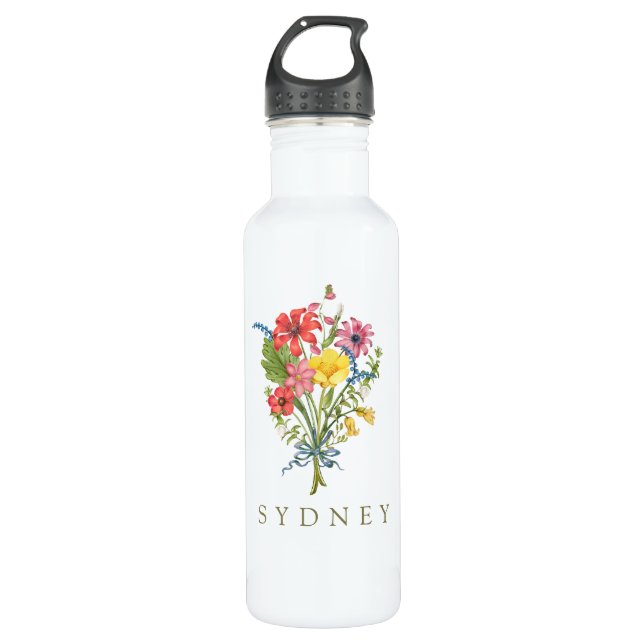 Botella De Agua Elegante flor silvestre Boho Floral (Anverso)