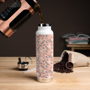 Botella De Agua Elegante floral rosa