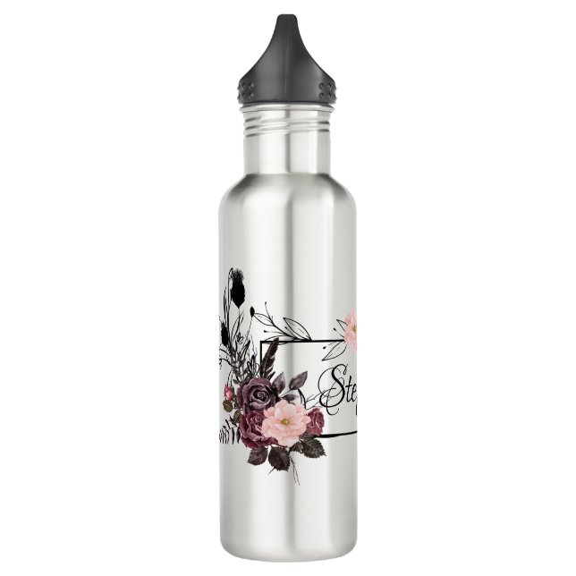 Botella De Agua Elegante Floral Transparente Nombre Personalizado (Izquierda)
