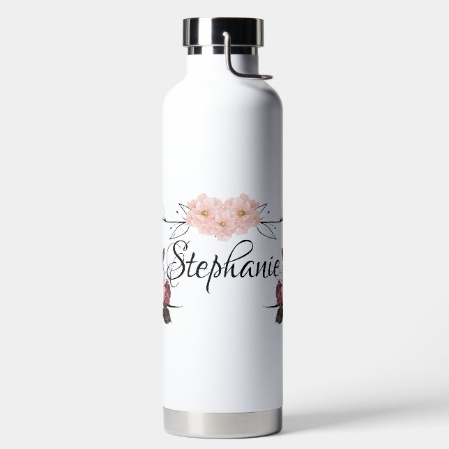 Botella De Agua Elegante Floral Transparente Nombre Personalizado (Izquierda)