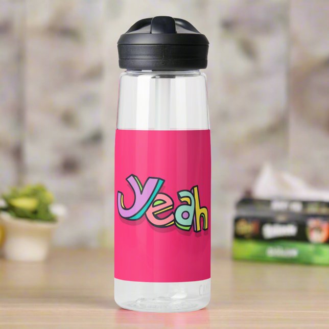 Botella De Agua Elegante Guay "Yeah" Rainbow Colours Pink Sports (Subido por el creador)