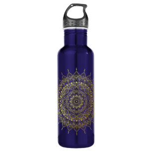Botella De Agua Elegante Henna Mandala floral de oro