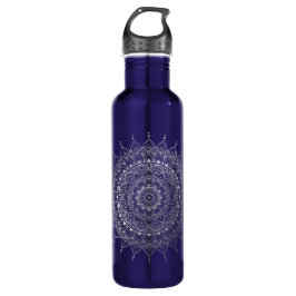 Botella De Agua Elegante Henna Mandala floral plateado