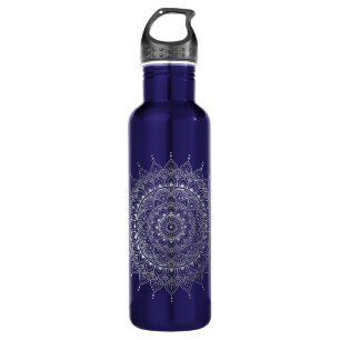 Botella De Agua Elegante Henna Mandala floral plateado