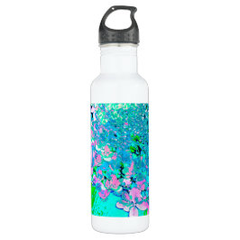 Botella De Agua Elegante Hydrangea de luz rosa y azul