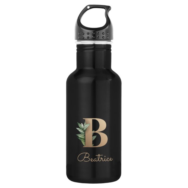 Botella De Agua Elegante letra botánica de oro B (Anverso)