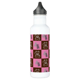 Botella De Agua Elegante Moda Marrón Placa y Oso