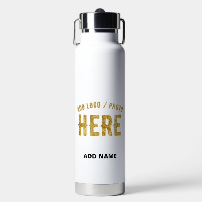 BOTELLA DE AGUA ELEGANTE MODERNO PERSONALIZABLE BLANCO VERIFICADO  (Frente)