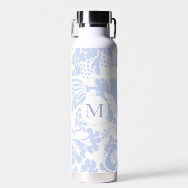 Botella De Agua Elegante Monograma Azul Floral Botánica (Delantero)