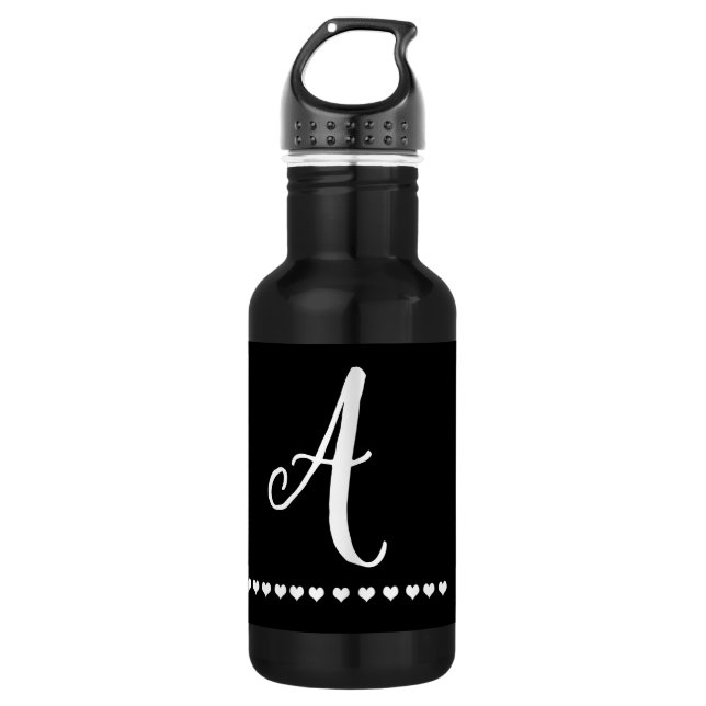 Botella De Agua Elegante Monograma Blanco y Negro Inicial (Anverso)