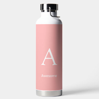 Botella De Agua Elegante monograma blanco y texto en rosa coral cl