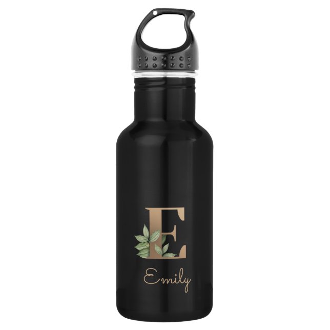 Botella De Agua Elegante Monograma Botánico Carta de Oro E (Anverso)