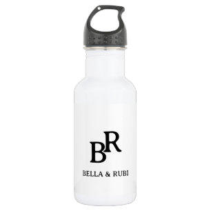 Botella De Agua Elegante Monograma de Boda Minimalista en Acero In