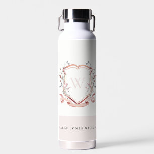 Botella De Agua Elegante Monograma de Crest de Acuarela de Flor Si