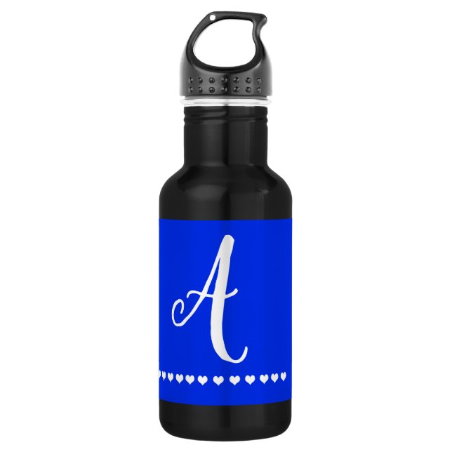 Botella De Agua Elegante Monograma inicial azul y blanco (Anverso)
