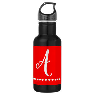 Botella De Agua Elegante Monograma rojo y blanco inicial