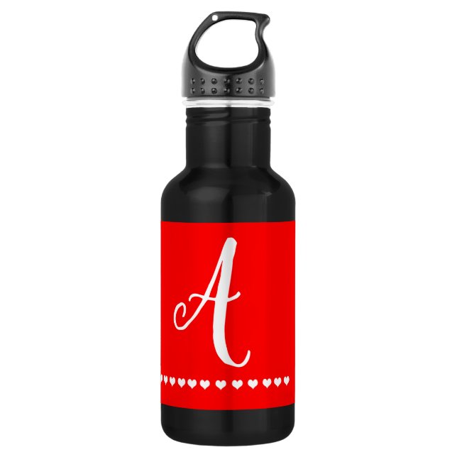 Botella De Agua Elegante Monograma rojo y blanco inicial (Anverso)