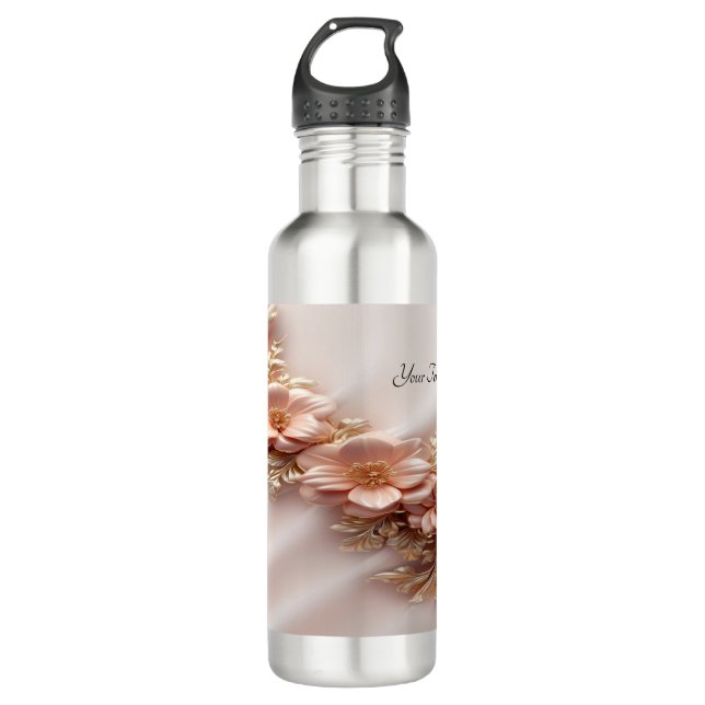 Botella De Agua Elegante Naranja Peach Floral Water Bottle (Anverso)