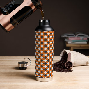 Botella De Agua Elegante Naranja y White Plaid Gingham