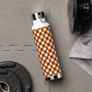 Botella De Agua Elegante Naranja y White Plaid Gingham