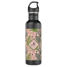 Botella De Agua Elegante Naturaleza floral rosa Monograma botánico