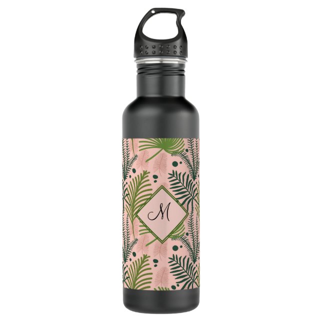 Botella De Agua Elegante Naturaleza floral rosa Monograma botánico (Anverso)