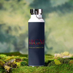 Botella De Agua Elegante Navy Burgundy Gold Logotipo de Monograma