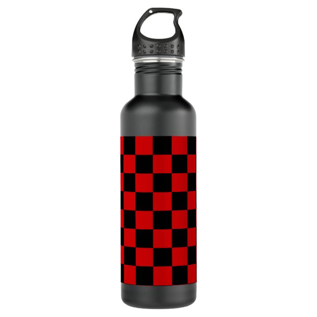 Botella De Agua Elegante negro y rojo revisado (Anverso)