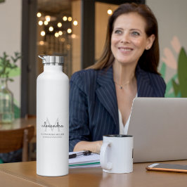 Botella De Agua Elegante nombre de monograma simple negro y blanco