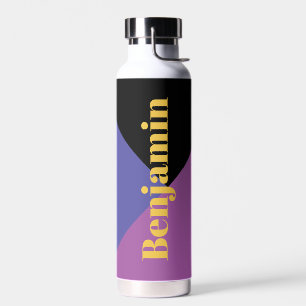 Botella De Agua Elegante Nombre Personalizado Negro Moderno y con