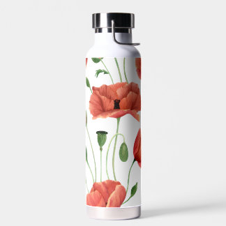 Botella De Agua Elegante patrón de amapola silvestre roja