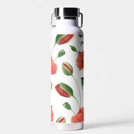 Botella De Agua Elegante patrón de amapola silvestre roja