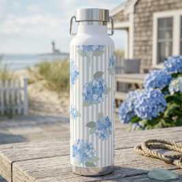Botella De Agua Elegante patrón de Hortensia Azul con Franja Gris