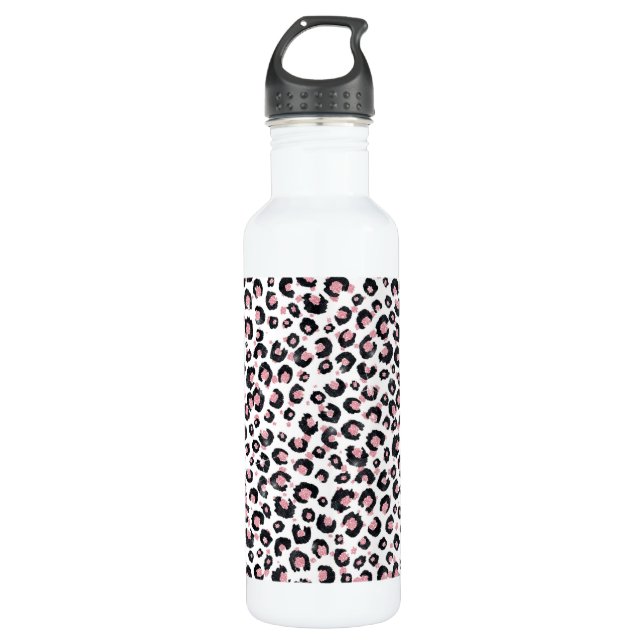 Botella De Agua Elegante patrón Rosa Oro Leopardo Negro (Anverso)