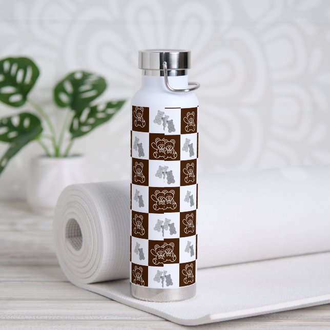 Botella De Agua Elegante Plaid Marrón Chic & Oso  (Yoga)