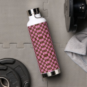 Botella De Agua Elegante Plaid Marrón y Oso