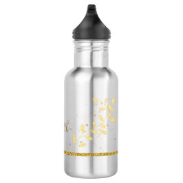 Botella De Agua Elegante Purpurina dorado Monograma Nombre