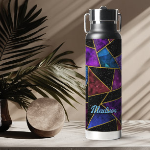 Botella De Agua Elegante rojo púrpura geométrico femenino 