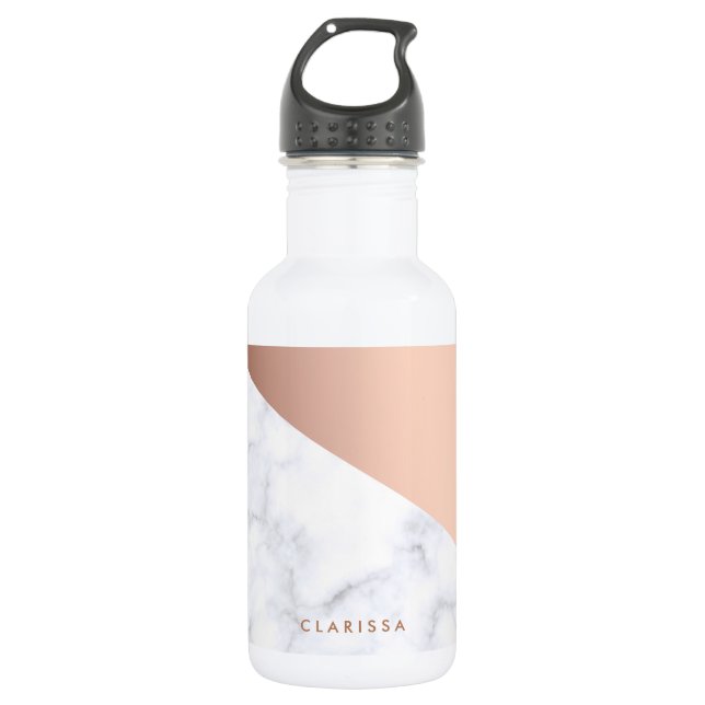 Botella De Agua Elegante rosa de oro geométrico de mármol blanco (Anverso)