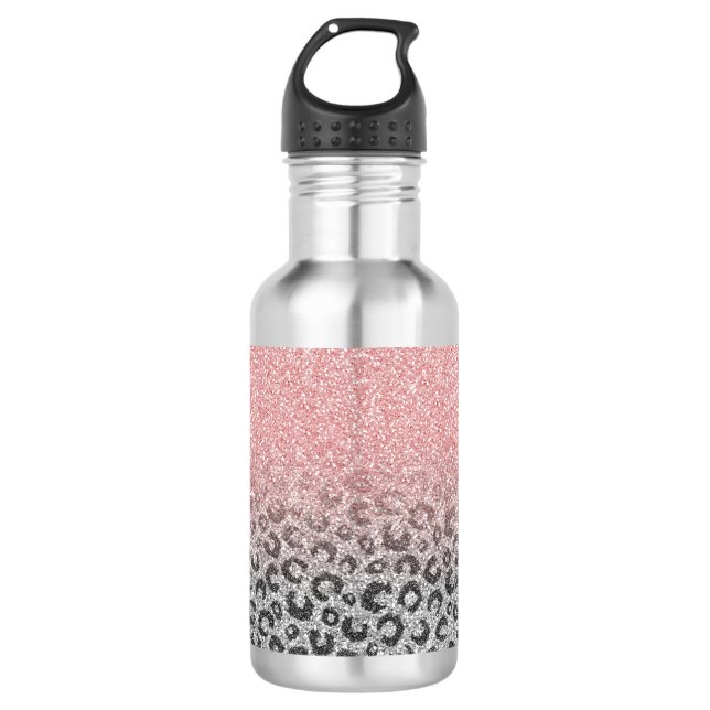 Botella De Agua Elegante Rosa dorado Purpurina Leopardo Imprimir (Anverso)