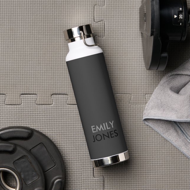 Botella De Agua Elegante, sencillo, negro y gris personalizado (Gimnasio)