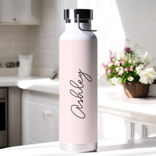 Botella De Agua Elegante texto manuscrito rosa Rubor