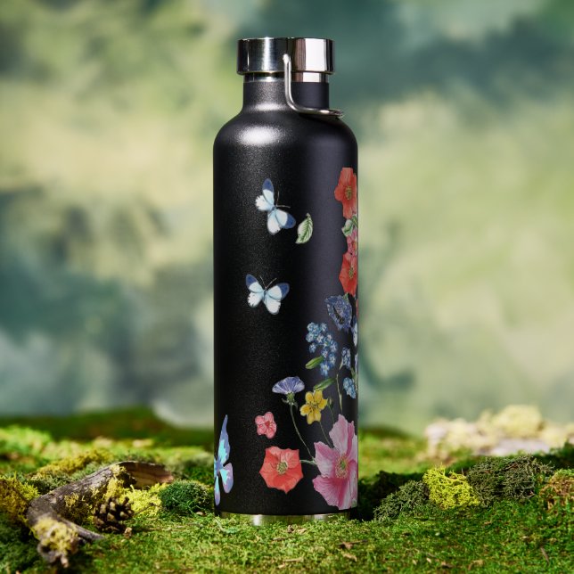 Botella De Agua Elegante vegetación de mariposa floral Boho Floral (Exterior)