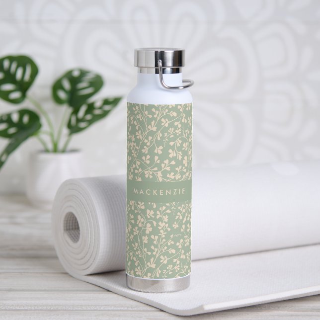 Botella De Agua Elegante Verde Salvia Botánico Personalizado (Yoga (girado))