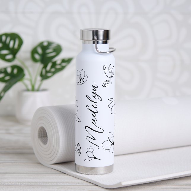 Botella De Agua Elegante y personalizada Floración simple de blanc (Yoga)