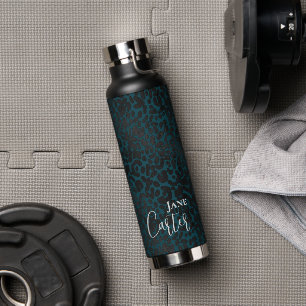 Botella De Agua Elegante y personalizado leopardo negro verde