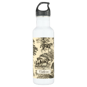 Botella De Agua Elegantes caballos Rústicos Árboles de árbol Beige