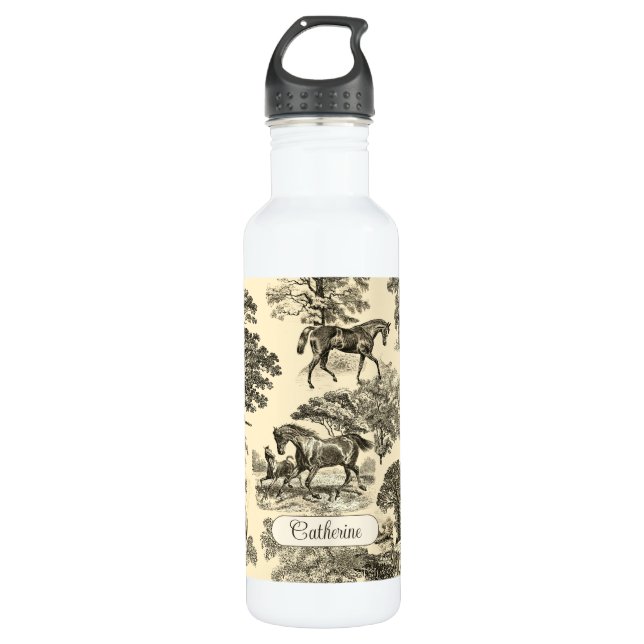 Botella De Agua Elegantes caballos Rústicos Árboles de árbol Beige (Anverso)