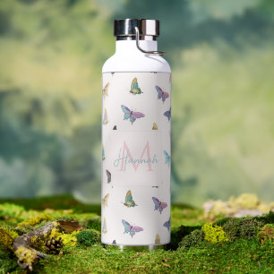 Botella De Agua Elegantes mariposas acuarelas Hermoso diseño