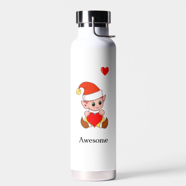 Botella De Agua Elfo Mágico Adorable con Corazón sobre Blanco (Izquierdo)